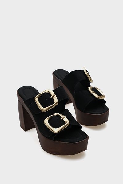 Capone Outfitters Marje Plateau-Hausschuhe aus Wildleder mit einem Riemen für Damen