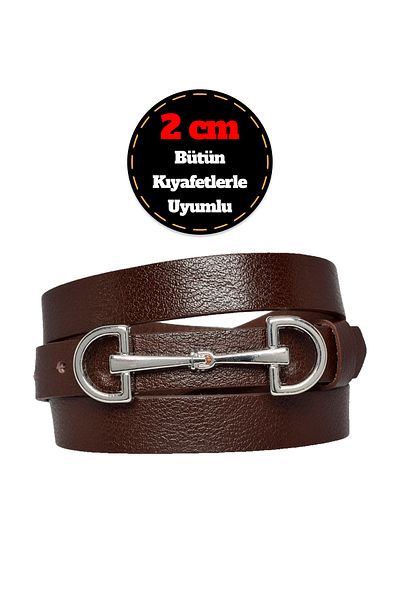 GoDeri 100% piele naturală, cu cataramă argintie, curea subțire de 2 cm maro închis pentru femei; Rochie, pantaloni CureaD&D