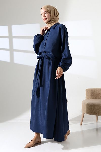 Mihran Butik Women's 100% Cotton Modal Navy Blue Shirt Skirt Hijab Suit
