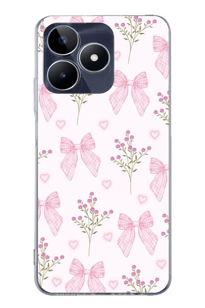 TechTree Realme C53 Compatible Pink Flower and Bows Clear Silicone Case