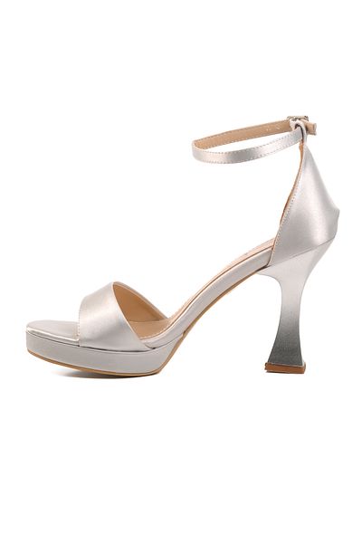 Aspor Silver Satin Thin Heel Women's Heeled Sandals