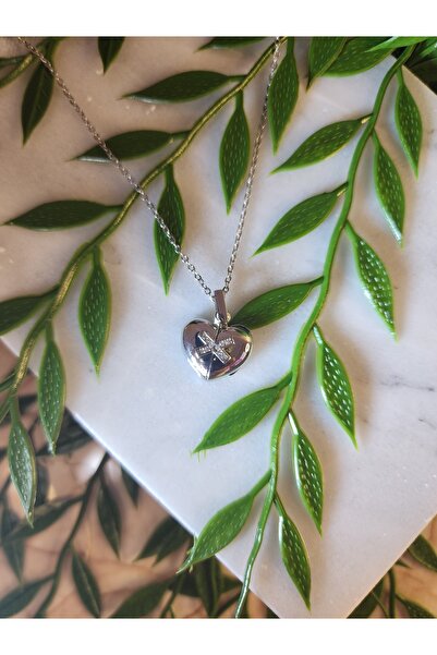 ALLEGRİA قلادة فضية مفتوحة على شكل قلب من الفولاذ