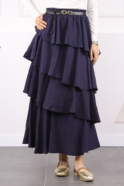 İmajButik Μπλε ναυτική φούστα με ελαστική μέση με διπλή ζώνη