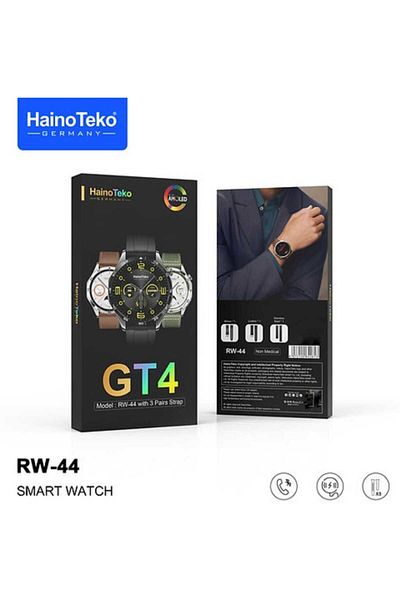 haino teko germany Round AMOLED Smart Watch with 3 Pairs of Straps and Wireless Charger for Men and Boys Silver