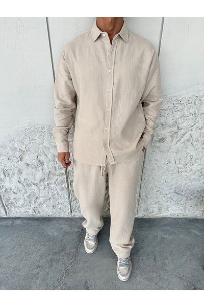 OKSHEN Men's Muslin Shirt Trousers Set