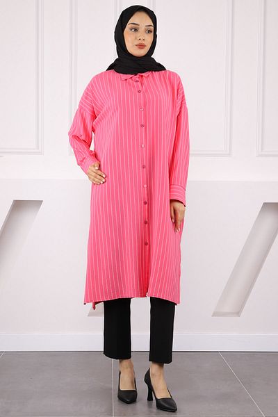 İmajButik Pink Striped Slit Tunic