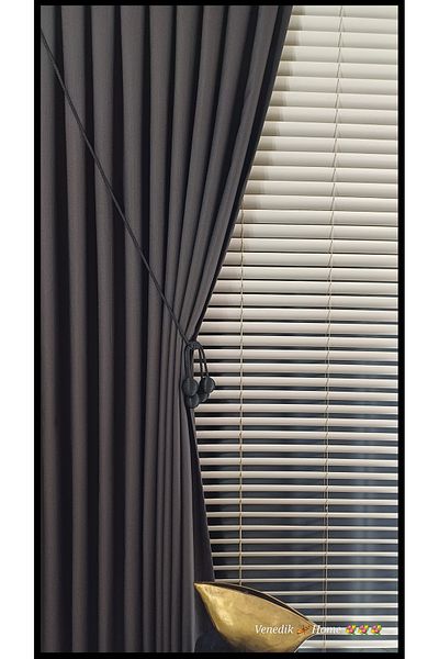 venedik home Dark Anthracite Linen Background Curtain 1X3 Tight Pleated (60X180 cm) Available with Black Yarn