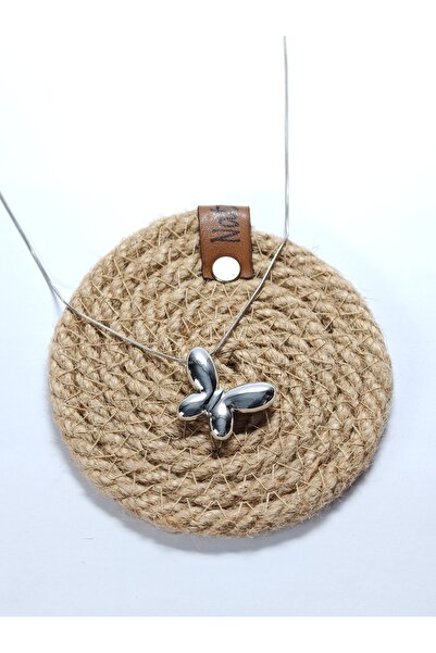 Judas Takı Silver Balloon Butterfly Necklace with Steel Chain