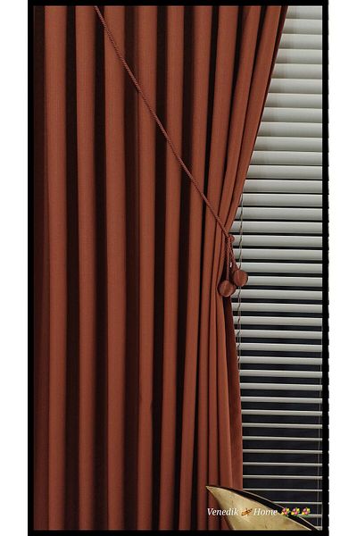 venedik home Brick Color Linen Background Curtain - Dense Pleated Custom Made (4 Accessories Gift)
