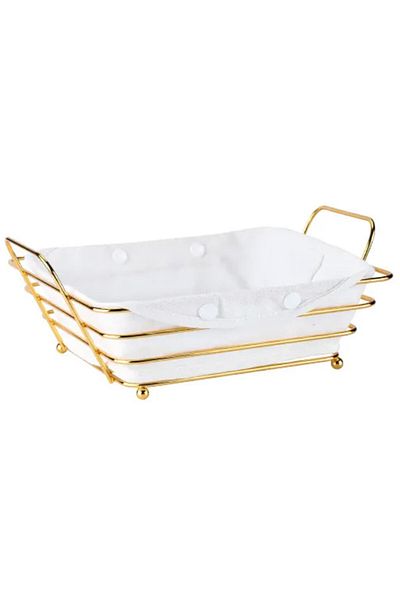 PUFO Rectangular metal basket kitchen for serving bread, with legs and removable textile cover