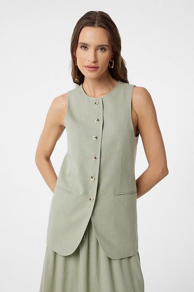 Antioch Khaki Linen Blended Women's Long Vest