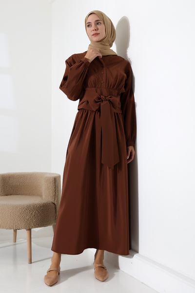 Mihran Butik Women's 100% Cotton Modal Brown Shirt Skirt Hijab Suit