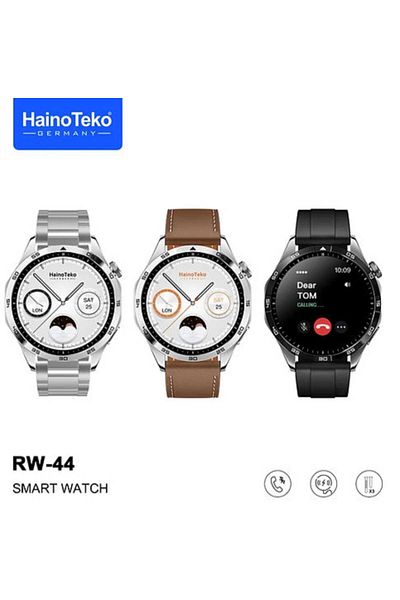 haino teko germany Round AMOLED Smart Watch with 3 Pairs of Straps and Wireless Charger for Men and Boys Silver