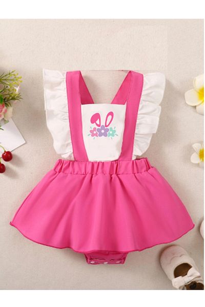 bebekpare Girl's Ruffle Romper Dress Rabbit Printed