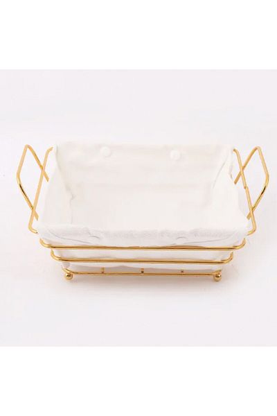 PUFO Rectangular metal basket kitchen for serving bread, with legs and removable textile cover
