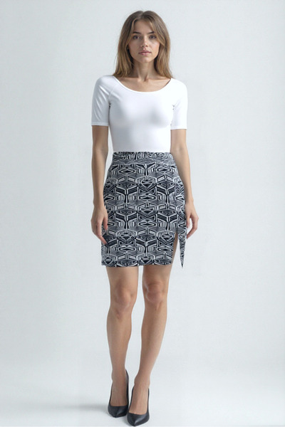 WESTMARK LONDON Siyah Beyaz Çizgili Desenli Orta Bel Kadın Etek JULIET