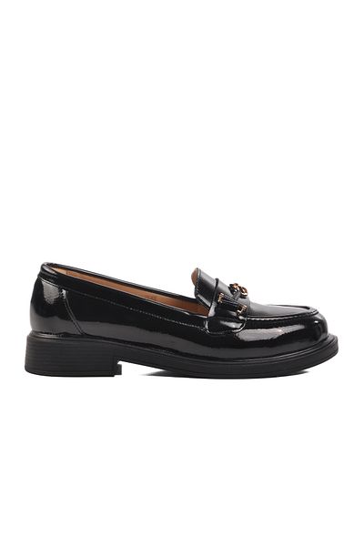 Aspor Black Patent Leather Women's Casual Shoes