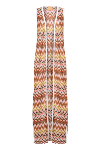 Whenever Company Brown Yellow Orange Zigzag Patterned Beach Flow Vest