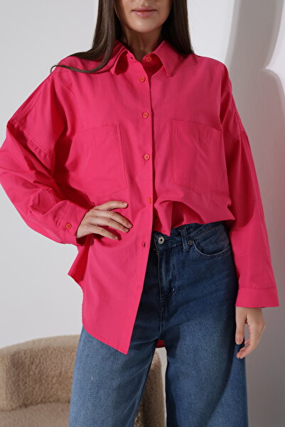 Corradeo Giyim New Season Poplin Fabric Double Pocket Oversize Cotton Women's Tunic Shirt