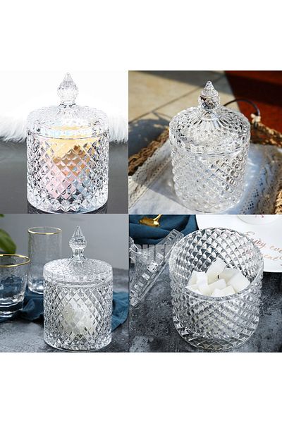 PUFO Cutie elegantă de bomboane din sticlă de lux cu capac, 17 cm, transparentă