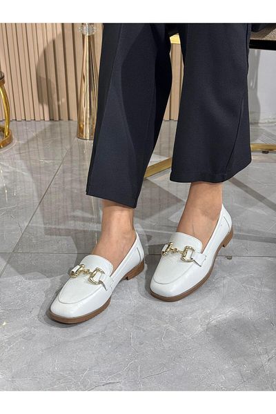 DERİ KABUSU Genuine Leather Buckle Women's Ballerina Shoes 012