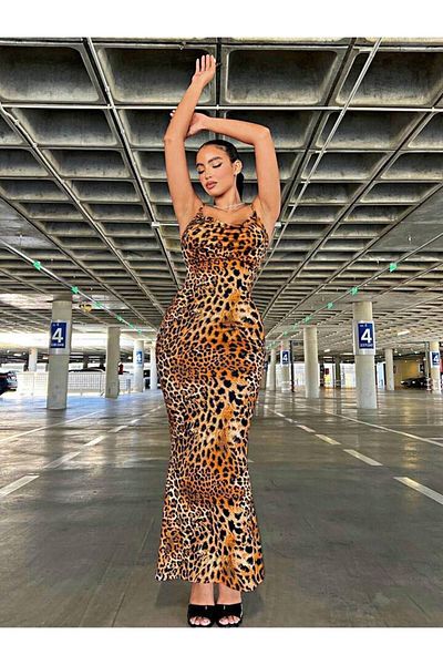 hipnoz butik Rochie lungă de damă cu model leopard