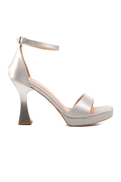 Aspor Silver Satin Thin Heel Women's Heeled Sandals
