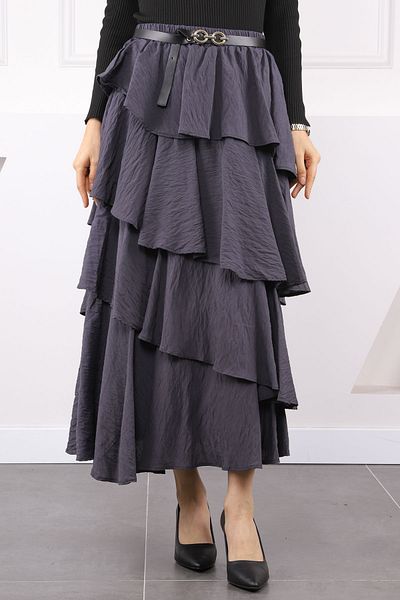 İmajButik Καπνιστή ελαστική μέση στρώσεις φούστα με ζώνη