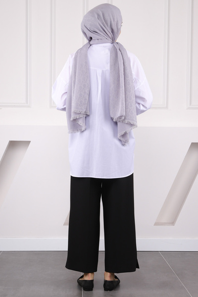 İmajButik White Pocket Sequin Embroidered Oversize Shirt