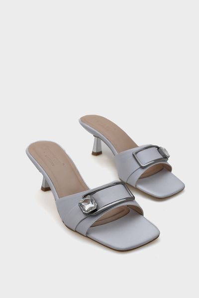 Capone Outfitters Mina Blunt Toe Medium Heeled Stone Single Strap Women's Slippers