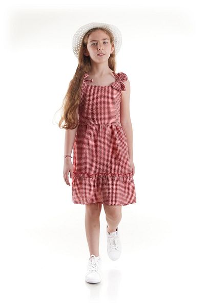 AHENGİM Rochie pentru fetiță - Seersucker Gingham și Set pălărie Ak2524