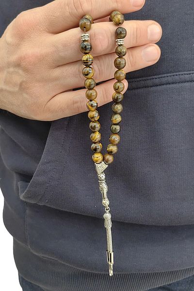Chavin 8 Mm. Natural Stone Rosary with Tiger Eye Stone Ev94