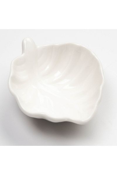 PUFO Set de 4 boluri din porțelan Pufo Leaf pentru aperitive, desert, farfurie, cu lingurițe, alb