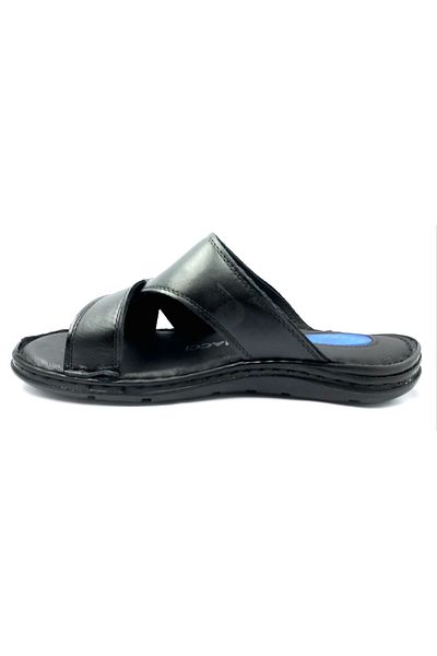 Fibinacci 253 Black Men's Gel Closed Genuine Leather Slippers
