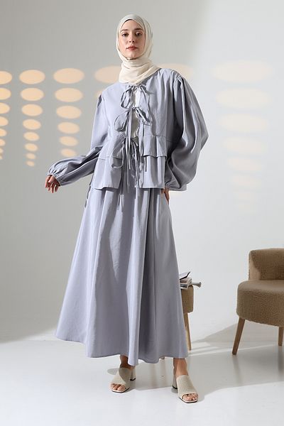 Mihran Butik Women's 100% Cotton Modal Gray Shirt Skirt Hijab Suit