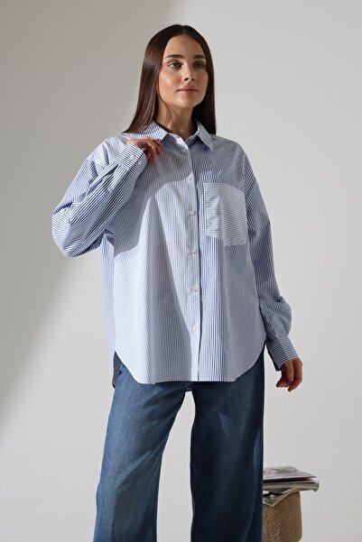 Corradeo Giyim NOUA SEZON Cămașă oversize cu dungi Apolitli Design din țesătură poplin