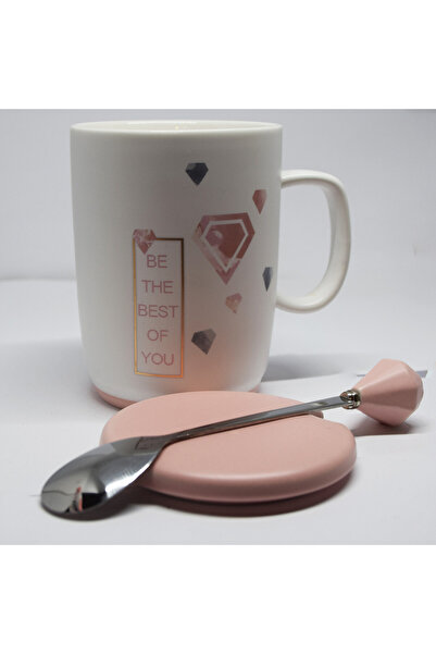 PUFO Best of You ceramic mug with lid and spoon for coffee or tea, 350 ml