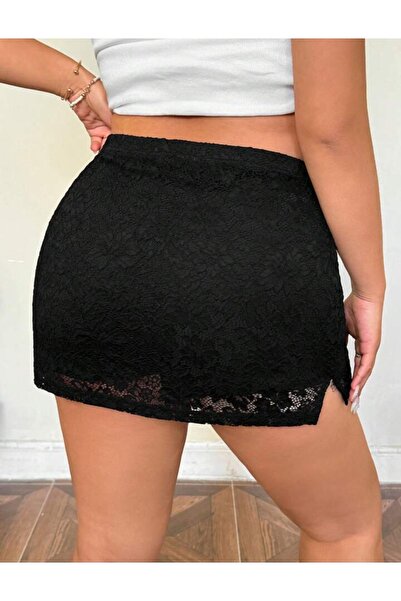 MAROVOAY Lining Inside Plus Size Slit Lace Miniskirt