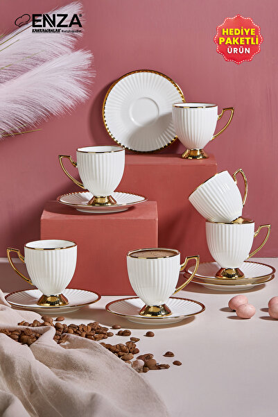 Enza Line Set of 6 Porcelain Coffee Cups 90ml