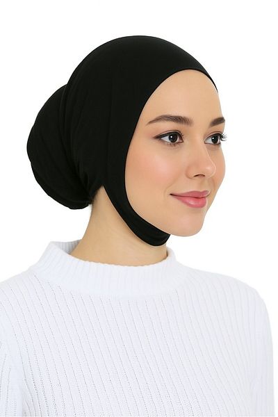 Merve Nayir Non-Slip Hijab Bonnet with Elastic Back under the Chin Black