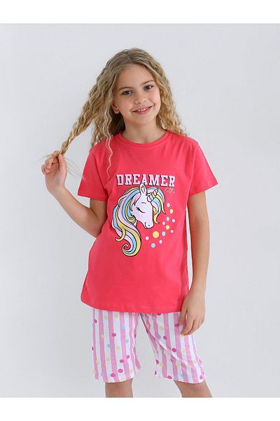 vitmo Girl's Short Sleeve Capri 100% Cotton Pajamas Set Dreamer Girl