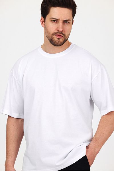 THE RULE Unisex Oversize 100% βαμβακερό φαρδύ κομμένο μαλακό με υφή Basic Crew λαιμόκοψη λευκό μπλουζάκι Rf0406