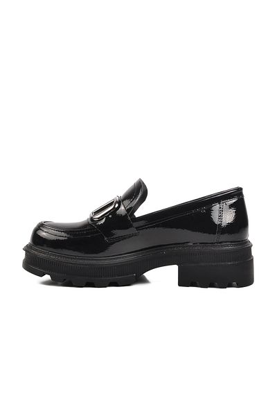 Aspor Black Patent Leather Women's Loafer Shoes