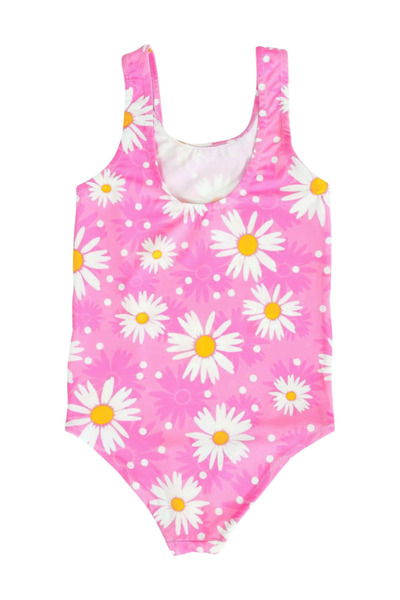 FırsatYeri Kız Çocuk Mayo Pembe Beyaz Papatya Desenli Rahat Hızlı Kuruyan Mayo Deniz Havuz Plaj Mayosu