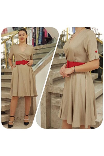 Plenty "V-Neck Linen Dress with Belt Detail Stylish and Comfortable Design"