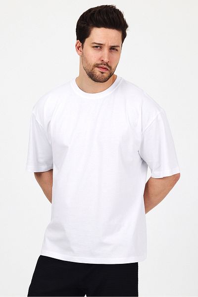 THE RULE Unisex Oversize 100% βαμβακερό φαρδύ κομμένο μαλακό με υφή Basic Crew λαιμόκοψη λευκό μπλουζάκι Rf0406