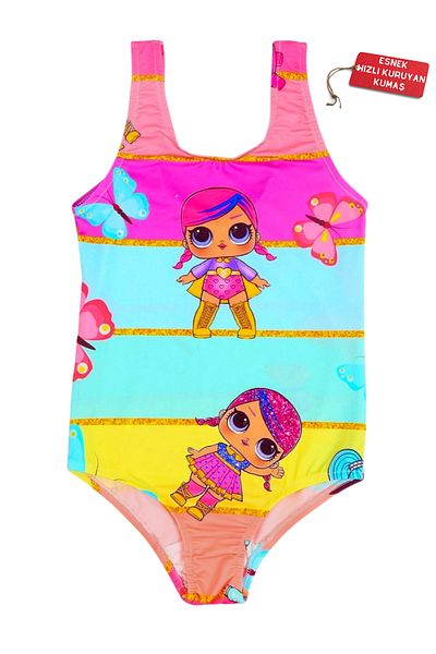 Papiş Stylish Butterfly Lol Baby Printed Girl's Swimsuit Sea Bikini Quick Dry Stretchy Comfortable Fit 2-11 Years