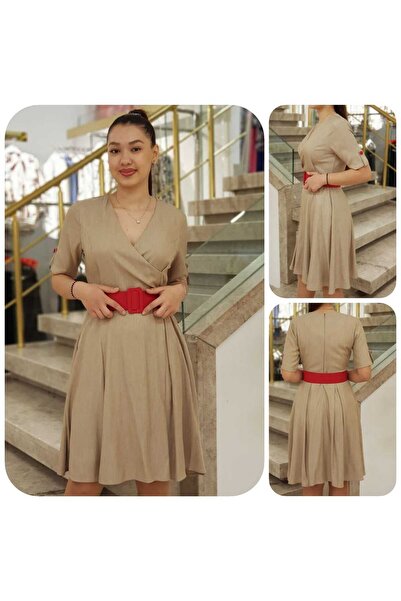 Plenty "V-Neck Linen Dress with Belt Detail Stylish and Comfortable Design"