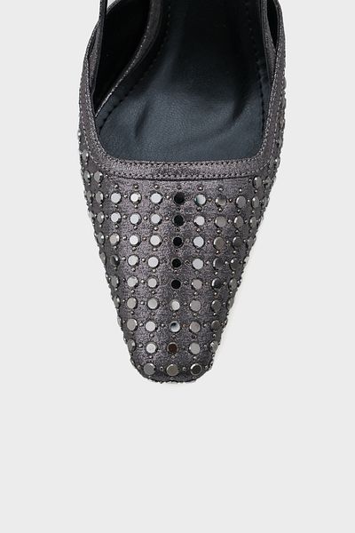 Capone Outfitters Damenschuhe mit offenem Rücken und stumpfer Zehenpartie, gesteinigt, mittlerer Platin-Absatz