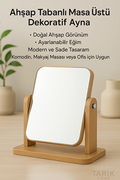 Genel Markalar Dekoratif Ahşap Dikdörtgen Makyaj Aynası 13 X 18 cm.